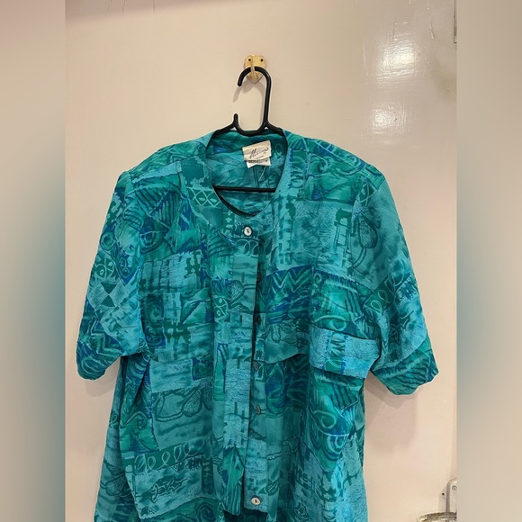 Blue printed shirt with shoulder pads - Picture 5 of 7